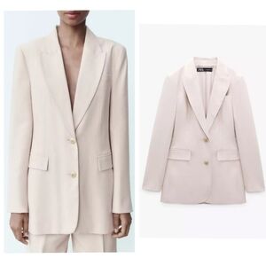 ZARA FITTED STRAIGHT CUT BLAZER BEIGE dusty pink